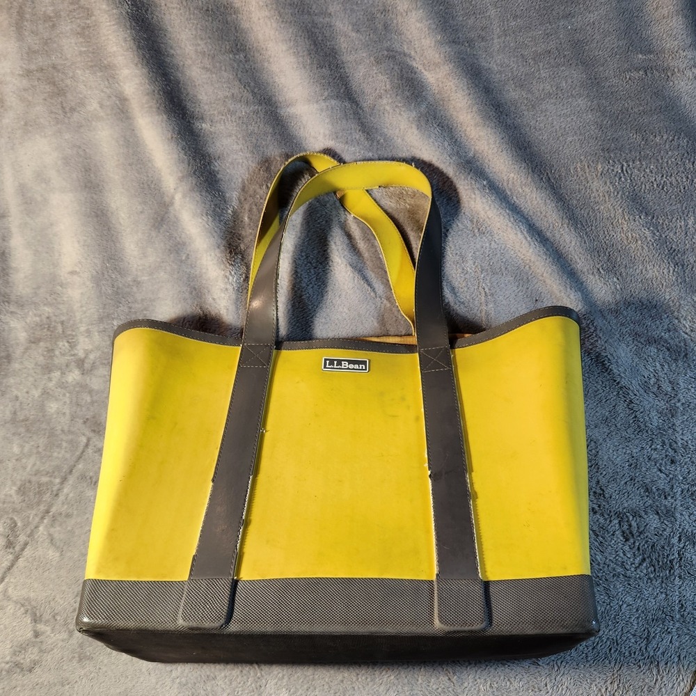 LL Bean Tote Bag XL Yellow Brown Heavy‎ Duty Rubberized Boat Vintage